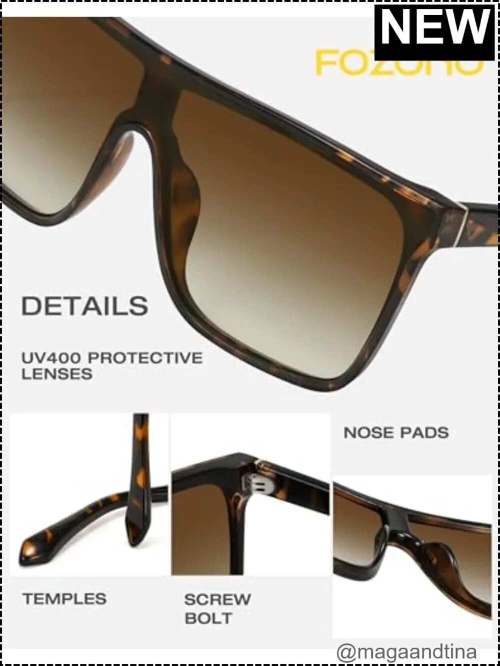 Oversized Square Sunglasses Retro Flat Top Shield UV Protection Women Men